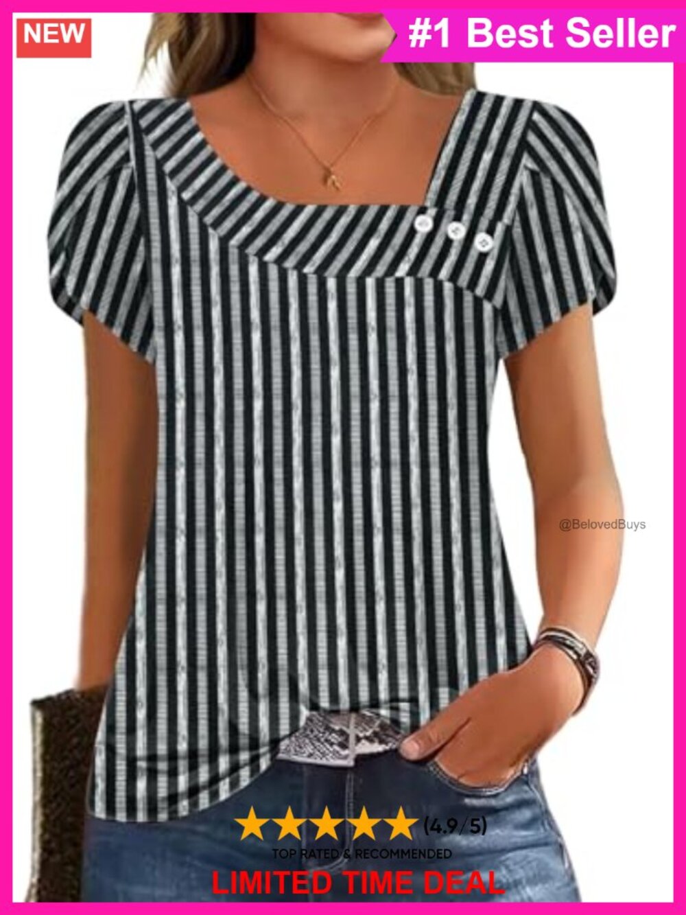 Petal Sleeve Square Neck Button Blouse Casual Loose Top